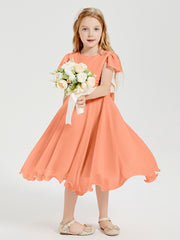 Tea Length Chiffon Junior Bridesmaid Dresses Papaya