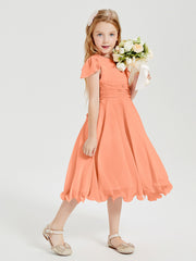 Tea Length Chiffon Junior Bridesmaid Dresses Papaya