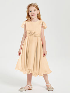 Tea Length Chiffon Junior Bridesmaid Dresses Peach