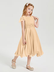 Tea Length Chiffon Junior Bridesmaid Dresses Peach