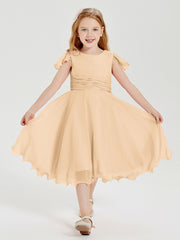 Tea Length Chiffon Junior Bridesmaid Dresses Peach