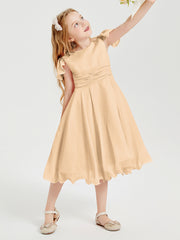 Tea Length Chiffon Junior Bridesmaid Dresses Peach