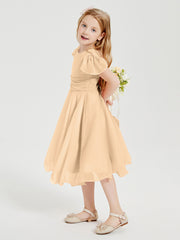 Tea Length Chiffon Junior Bridesmaid Dresses Peach