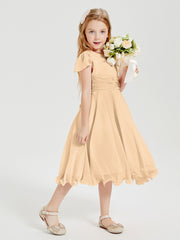 Tea Length Chiffon Junior Bridesmaid Dresses Peach