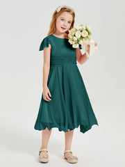 Tea Length Chiffon Junior Bridesmaid Dresses Peacock