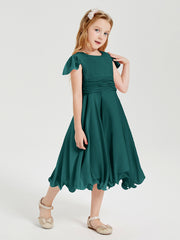 Tea Length Chiffon Junior Bridesmaid Dresses Peacock
