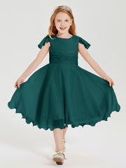 Tea Length Chiffon Junior Bridesmaid Dresses Peacock