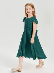 Tea Length Chiffon Junior Bridesmaid Dresses Peacock