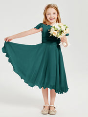 Tea Length Chiffon Junior Bridesmaid Dresses Peacock