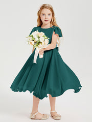 Tea Length Chiffon Junior Bridesmaid Dresses Peacock
