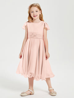 Tea Length Chiffon Junior Bridesmaid Dresses Pearl Pink