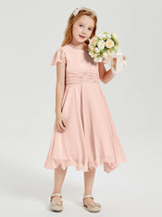 Tea Length Chiffon Junior Bridesmaid Dresses Pearl Pink