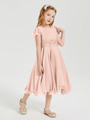 Tea Length Chiffon Junior Bridesmaid Dresses Pearl Pink