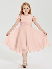 Tea Length Chiffon Junior Bridesmaid Dresses Pearl Pink