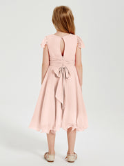 Tea Length Chiffon Junior Bridesmaid Dresses Pearl Pink