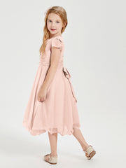 Tea Length Chiffon Junior Bridesmaid Dresses Pearl Pink