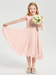 Tea Length Chiffon Junior Bridesmaid Dresses Pearl Pink