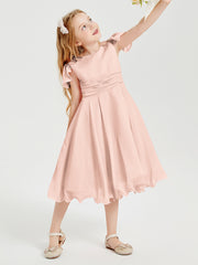 Tea Length Chiffon Junior Bridesmaid Dresses Pearl Pink