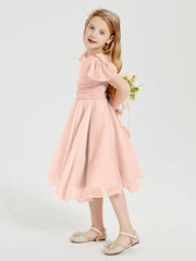 Tea Length Chiffon Junior Bridesmaid Dresses Pearl Pink