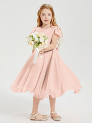 Tea Length Chiffon Junior Bridesmaid Dresses Pearl Pink