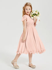 Tea Length Chiffon Junior Bridesmaid Dresses Pearl Pink