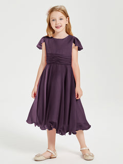 Tea Length Chiffon Junior Bridesmaid Dresses Plum