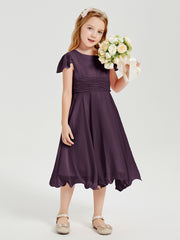 Tea Length Chiffon Junior Bridesmaid Dresses Plum