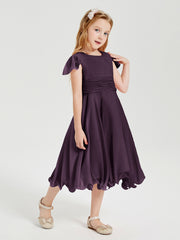 Tea Length Chiffon Junior Bridesmaid Dresses Plum
