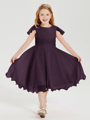 Tea Length Chiffon Junior Bridesmaid Dresses Plum