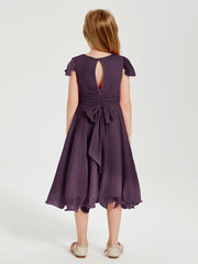 Tea Length Chiffon Junior Bridesmaid Dresses Plum