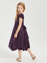 Tea Length Chiffon Junior Bridesmaid Dresses Plum