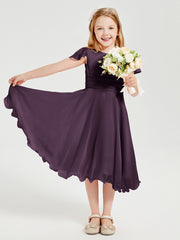 Tea Length Chiffon Junior Bridesmaid Dresses Plum