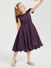 Tea Length Chiffon Junior Bridesmaid Dresses Plum