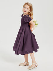 Tea Length Chiffon Junior Bridesmaid Dresses Plum