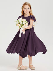Tea Length Chiffon Junior Bridesmaid Dresses Plum