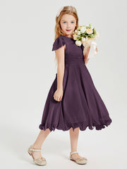 Tea Length Chiffon Junior Bridesmaid Dresses Plum