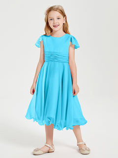 Tea Length Chiffon Junior Bridesmaid Dresses Pool