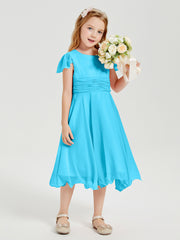 Tea Length Chiffon Junior Bridesmaid Dresses Pool