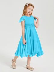 Tea Length Chiffon Junior Bridesmaid Dresses Pool