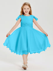 Tea Length Chiffon Junior Bridesmaid Dresses Pool
