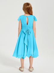 Tea Length Chiffon Junior Bridesmaid Dresses Pool