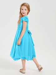 Tea Length Chiffon Junior Bridesmaid Dresses Pool