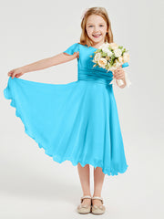 Tea Length Chiffon Junior Bridesmaid Dresses Pool