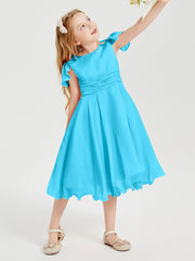 Tea Length Chiffon Junior Bridesmaid Dresses Pool