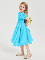 Tea Length Chiffon Junior Bridesmaid Dresses Pool