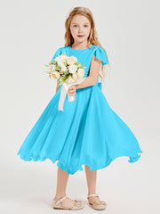 Tea Length Chiffon Junior Bridesmaid Dresses Pool