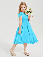 Tea Length Chiffon Junior Bridesmaid Dresses Pool