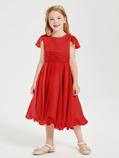 Tea Length Chiffon Junior Bridesmaid Dresses Red