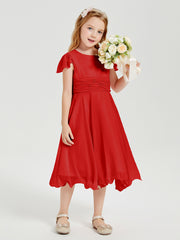Tea Length Chiffon Junior Bridesmaid Dresses Red