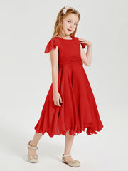 Tea Length Chiffon Junior Bridesmaid Dresses Red